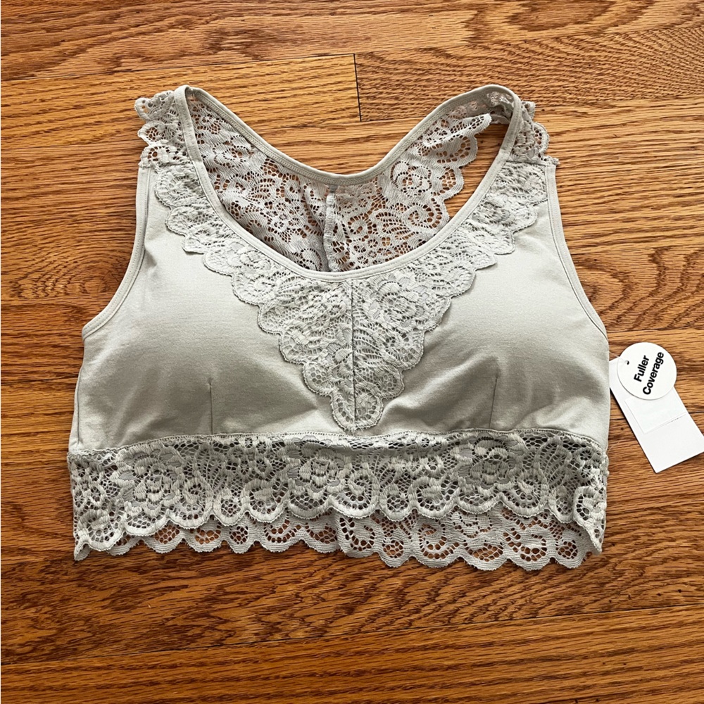 Hanes Daytrip Gray Lace Trim Bralette